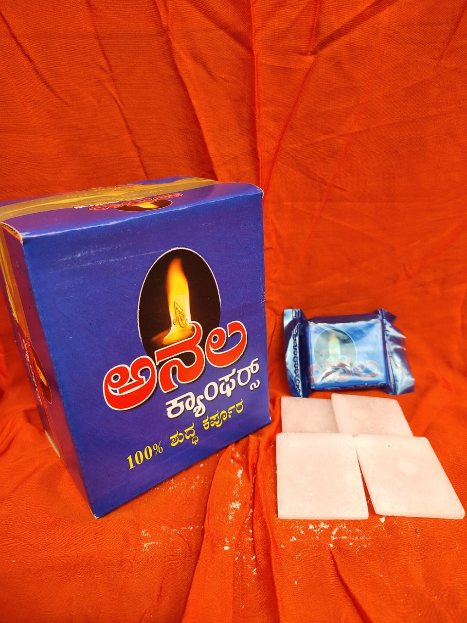 Anala Pure Camphor – Pure Pooja Camphor - Slab | One Box (50gm x 20 Pouches) | Lab Tested & Certified for Purity | For Aarti, Meditation & Air Purification