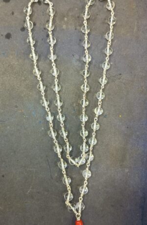 Premium Spatica (Quartz Crystal) Silver Maala  | 54 Beads Sacred Crystal Garland for Energy, Healing & Meditation