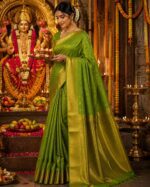Parrot Green Semi Silk Saree - Image 6