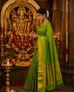 Parrot Green Semi Silk Saree - Image 4