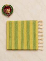 Yellow Striped Cotton Saree with Attached Blouse - Image 3