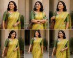 Yellow Striped Cotton Saree with Attached Blouse - Image 4