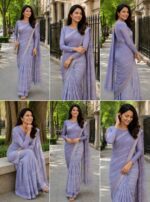 Soft Pastel Lavender Cotton Saree with Simple Pallu and Plain Blouse - Image 2