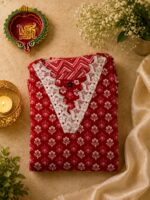 Red Printed Cotton Salwar Suit with Dupatta - Image 5