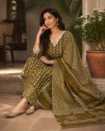 Olive Green Printed Cotton Salwar Suit with Dupatta - Image 3