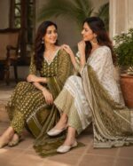 Olive Green Printed Cotton Salwar Suit with Dupatta - Image 2