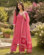 Red Printed Cotton Salwar Suit with Dupatta - Image 2