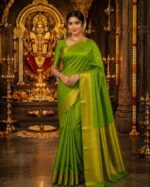 Parrot Green Semi Silk Saree