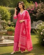 Red Printed Cotton Salwar Suit with Dupatta