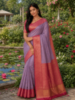 Lavender Mauve Shade Semi Silk Saree