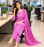 Pink Printed Cotton Salwar Suit with Dupatta - Image 4