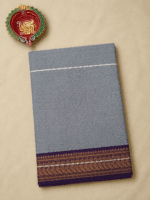 Ash Grey Handloom Cotton Saree with Royal Purple Border and Plain Pallu - Image 4