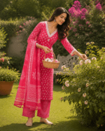 Red Printed Cotton Salwar Suit with Dupatta - Image 4