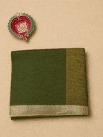 Olive Green Cotton Blend Saree with Mustard Gold Pallu and Blouse - Image 4
