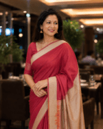 Vibrant Red Cotton Blend Saree with off white Pallu and Blouse - Image 3