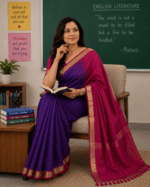 Royal Purple Cotton Blend Saree with Radiant Magenta Red Pallu and Blouse - Image 4