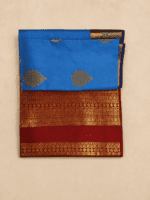 Light Blue Semi Silk Saree with Red Pallu and Blouse - Image 4
