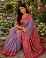 Lavender Mauve Shade Semi Silk Saree - Image 4