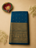 Peacock Blue Gadwal Cotton Saree with Rich Pink Pallu and Blouse - Image 4