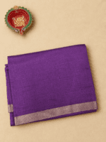 Royal Purple Cotton Blend Saree with Radiant Magenta Red Pallu and Blouse - Image 5