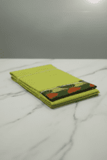 Lime Green Handloom Cotton Saree with orange butterfly motifs and plain pallu. Pl - Image 3