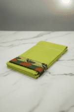 Lime Green Handloom Cotton Saree with orange butterfly motifs and plain pallu. Pl - Image 4