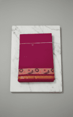 Magenta Handloom Cotton Saree with floral border and plain pallu - Image 5