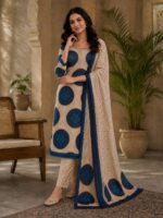 Ivory with indigo blue circular motifs cotton salwar suit with dupatta - Image 4