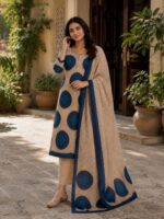 Ivory with indigo blue circular motifs cotton salwar suit with dupatta - Image 6