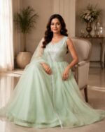 Mint Green Anarkali Gown Set with Dupatta - Image 4