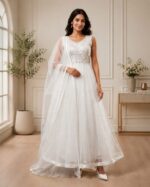 White Anarkali Gown Set with Dupatta