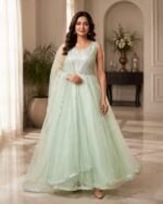 Mint Green Anarkali Gown Set with Dupatta