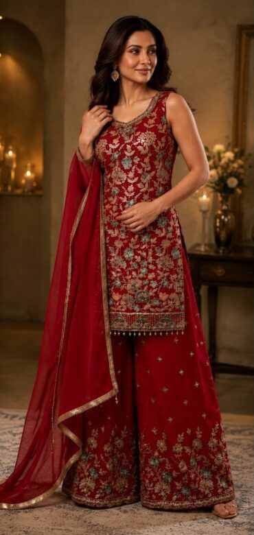 cropped-cropped-SAVE_20260614_241844.jpg Wine Red Embroidered Kurta Palazzo Set with Dupatta - Image 1