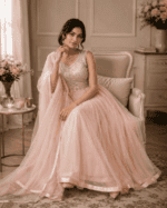 Peach Anarkali Gown Set with Dupatta