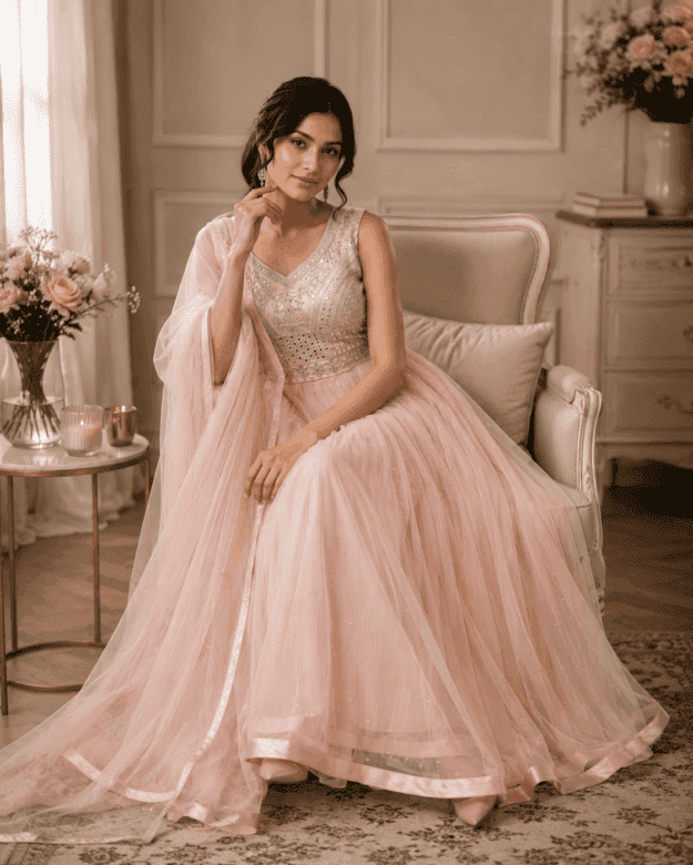 cropped-cropped-file_0000000022a871f8b2ea4738106da77c.png Peach Anarkali Gown Set with Dupatta - Image 1