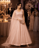 Peach Anarkali Gown Set with Dupatta - Image 3