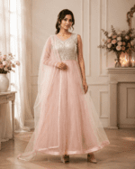 Peach Anarkali Gown Set with Dupatta - Image 2