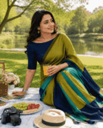 Olive Green and Navy Blue Khadi Saree