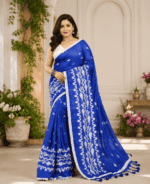 Royal Blue Embroidered Khadi Saree