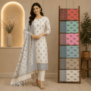 Off White Mercerised Cotton Salwar Suit Unstitched Material