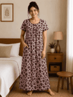 Light blush pink printed cotton nighty