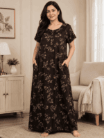 Alpine Dark Brown Floral Printed Nighty