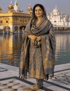 Steel Grey Banarasi Katan Semi Silk Unstitched Salwar Suit Material