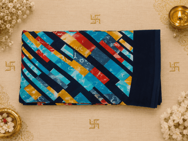 cropped-file_000000007160720986de4d0838c67c58.png Navy Blue Powder Crepe Saree - Image 1