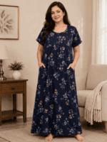 Alpine Navy Blue Floral Printed Nighty