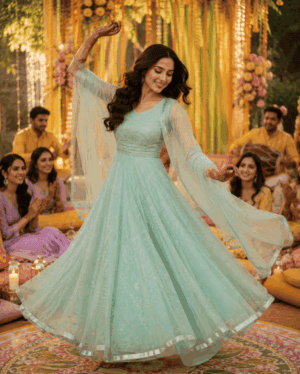 Mint Green Anarkali Gown Set with Dupatta