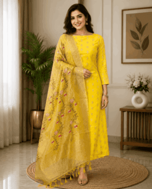 Yellow Mercerised Cotton Salwar Suit
