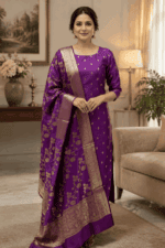 Royal Purple Banarasi Katan Semi Silk Unstitched Salwar Suit Material