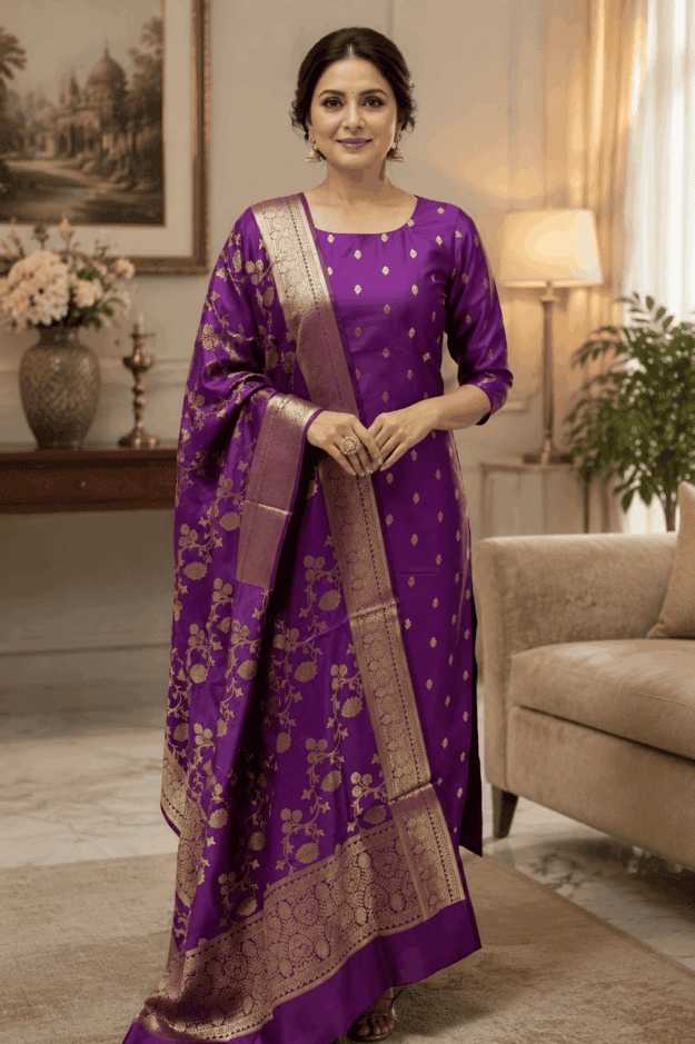 cropped-file_00000000b99c7207ba56b78c8a947947.png Royal Purple Banarasi Katan Semi Silk Unstitched Salwar Suit Material - Image 1