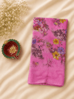 Pink Floral Printed Powder Crepe Saree